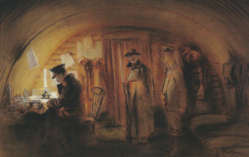 'Intelligence Officer's Shelter, Prisoner Awaiting Re-examination' by Fred A. Farrell